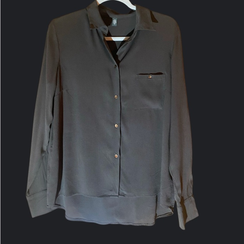 Eleventy Charcoal Gray Long Sleeve Blouse